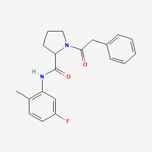 molecular formula C20H21FN2O2 B7326485 N-(5-fluoro-2-methylphenyl)-1-(2-phenylacetyl)pyrrolidine-2-carboxamide 