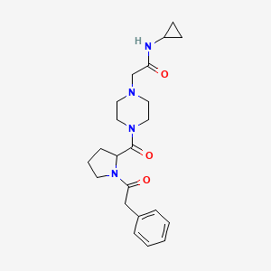 molecular formula C22H30N4O3 B7326489 N-cyclopropyl-2-[4-[1-(2-phenylacetyl)pyrrolidine-2-carbonyl]piperazin-1-yl]acetamide 