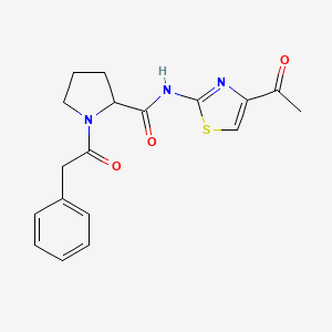molecular formula C18H19N3O3S B7326497 N-(4-acetyl-1,3-thiazol-2-yl)-1-(2-phenylacetyl)pyrrolidine-2-carboxamide 