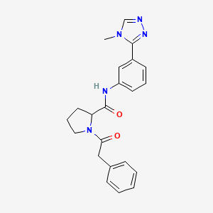 molecular formula C22H23N5O2 B7326527 N-[3-(4-methyl-1,2,4-triazol-3-yl)phenyl]-1-(2-phenylacetyl)pyrrolidine-2-carboxamide 