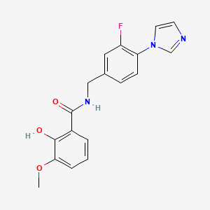 molecular formula C18H16FN3O3 B7326542 N-[(3-fluoro-4-imidazol-1-ylphenyl)methyl]-2-hydroxy-3-methoxybenzamide 