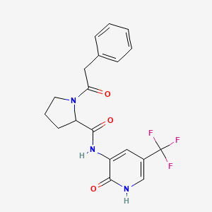 molecular formula C19H18F3N3O3 B7326545 N-[2-oxo-5-(trifluoromethyl)-1H-pyridin-3-yl]-1-(2-phenylacetyl)pyrrolidine-2-carboxamide 