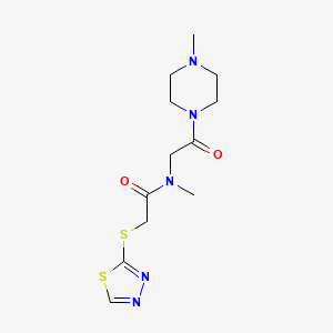 molecular formula C12H19N5O2S2 B7326777 N-methyl-N-[2-(4-methylpiperazin-1-yl)-2-oxoethyl]-2-(1,3,4-thiadiazol-2-ylsulfanyl)acetamide 