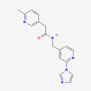 molecular formula C17H17N5O B7327334 N-[(2-imidazol-1-ylpyridin-4-yl)methyl]-2-(6-methylpyridin-3-yl)acetamide 