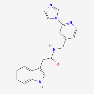 molecular formula C20H19N5O B7327343 N-[(2-imidazol-1-ylpyridin-4-yl)methyl]-2-(2-methyl-1H-indol-3-yl)acetamide 