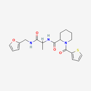 molecular formula C19H23N3O4S B7327650 N-[1-(furan-2-ylmethylamino)-1-oxopropan-2-yl]-1-(thiophene-2-carbonyl)piperidine-2-carboxamide 