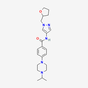 molecular formula C22H31N5O2 B7329530 N-[1-(oxolan-2-ylmethyl)pyrazol-4-yl]-4-(4-propan-2-ylpiperazin-1-yl)benzamide 