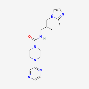 molecular formula C17H25N7O B7329546 N-[2-methyl-3-(2-methylimidazol-1-yl)propyl]-4-pyrazin-2-ylpiperazine-1-carboxamide 