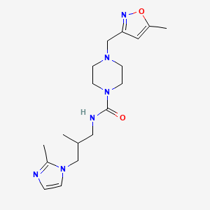 molecular formula C18H28N6O2 B7329558 N-[2-methyl-3-(2-methylimidazol-1-yl)propyl]-4-[(5-methyl-1,2-oxazol-3-yl)methyl]piperazine-1-carboxamide 