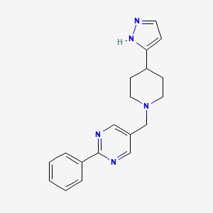 molecular formula C19H21N5 B7330210 2-phenyl-5-[[4-(1H-pyrazol-5-yl)piperidin-1-yl]methyl]pyrimidine 