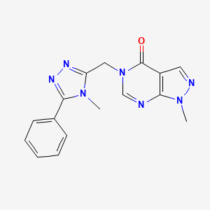molecular formula C16H15N7O B7330215 1-Methyl-5-[(4-methyl-5-phenyl-1,2,4-triazol-3-yl)methyl]pyrazolo[3,4-d]pyrimidin-4-one 