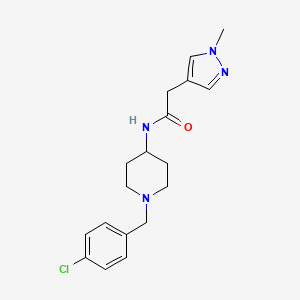 molecular formula C18H23ClN4O B7330311 N-[1-[(4-chlorophenyl)methyl]piperidin-4-yl]-2-(1-methylpyrazol-4-yl)acetamide 