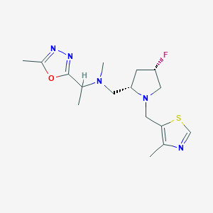 molecular formula C16H24FN5OS B7333959 N-[[(2S,4S)-4-fluoro-1-[(4-methyl-1,3-thiazol-5-yl)methyl]pyrrolidin-2-yl]methyl]-N-methyl-1-(5-methyl-1,3,4-oxadiazol-2-yl)ethanamine 