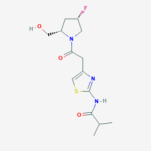 molecular formula C14H20FN3O3S B7335578 N-[4-[2-[(2S,4S)-4-fluoro-2-(hydroxymethyl)pyrrolidin-1-yl]-2-oxoethyl]-1,3-thiazol-2-yl]-2-methylpropanamide 