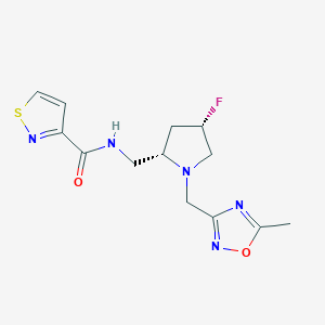 molecular formula C13H16FN5O2S B7336790 N-[[(2S,4S)-4-fluoro-1-[(5-methyl-1,2,4-oxadiazol-3-yl)methyl]pyrrolidin-2-yl]methyl]-1,2-thiazole-3-carboxamide 