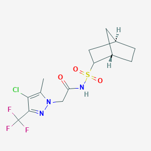 molecular formula C14H17ClF3N3O3S B7337153 N-[[(1S,4R)-2-bicyclo[2.2.1]heptanyl]sulfonyl]-2-[4-chloro-5-methyl-3-(trifluoromethyl)pyrazol-1-yl]acetamide 