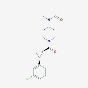 molecular formula C18H23ClN2O2 B7337235 N-[1-[(1R,2R)-2-(3-chlorophenyl)cyclopropanecarbonyl]piperidin-4-yl]-N-methylacetamide 