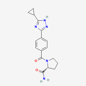 molecular formula C17H19N5O2 B7337353 (2R)-1-[4-(5-cyclopropyl-1H-1,2,4-triazol-3-yl)benzoyl]pyrrolidine-2-carboxamide 