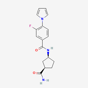 molecular formula C17H18FN3O2 B7337460 N-[(1S,3R)-3-carbamoylcyclopentyl]-3-fluoro-4-pyrrol-1-ylbenzamide 