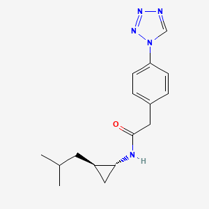 molecular formula C16H21N5O B7337544 N-[(1R,2R)-2-(2-methylpropyl)cyclopropyl]-2-[4-(tetrazol-1-yl)phenyl]acetamide 