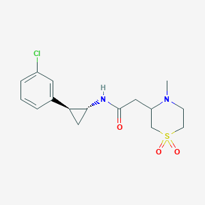 molecular formula C16H21ClN2O3S B7338316 N-[(1R,2S)-2-(3-chlorophenyl)cyclopropyl]-2-(4-methyl-1,1-dioxo-1,4-thiazinan-3-yl)acetamide 