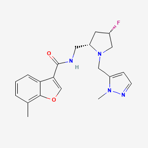 molecular formula C20H23FN4O2 B7338356 N-[[(2S,4S)-4-fluoro-1-[(2-methylpyrazol-3-yl)methyl]pyrrolidin-2-yl]methyl]-7-methyl-1-benzofuran-3-carboxamide 