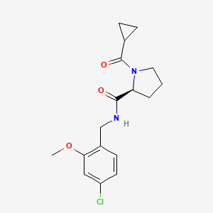 molecular formula C17H21ClN2O3 B7338618 (2S)-N-[(4-chloro-2-methoxyphenyl)methyl]-1-(cyclopropanecarbonyl)pyrrolidine-2-carboxamide 