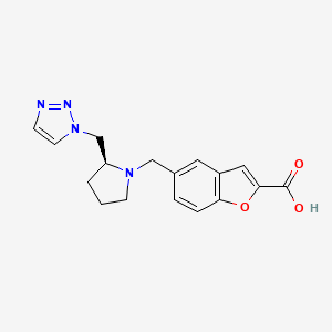 molecular formula C17H18N4O3 B7339192 5-[[(2S)-2-(triazol-1-ylmethyl)pyrrolidin-1-yl]methyl]-1-benzofuran-2-carboxylic acid 