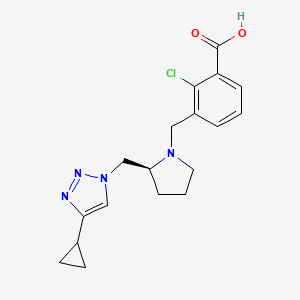molecular formula C18H21ClN4O2 B7339233 2-chloro-3-[[(2S)-2-[(4-cyclopropyltriazol-1-yl)methyl]pyrrolidin-1-yl]methyl]benzoic acid 