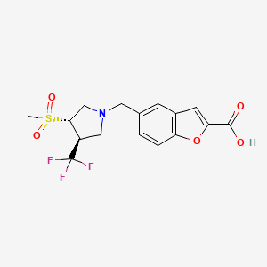molecular formula C16H16F3NO5S B7339651 5-[[(3S,4S)-3-methylsulfonyl-4-(trifluoromethyl)pyrrolidin-1-yl]methyl]-1-benzofuran-2-carboxylic acid 