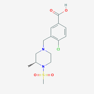 molecular formula C14H19ClN2O4S B7339693 4-chloro-3-[[(3R)-3-methyl-4-methylsulfonylpiperazin-1-yl]methyl]benzoic acid 