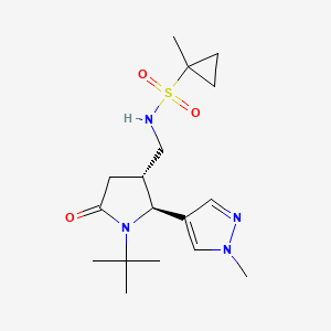 molecular formula C17H28N4O3S B7339758 N-[[(2S,3R)-1-tert-butyl-2-(1-methylpyrazol-4-yl)-5-oxopyrrolidin-3-yl]methyl]-1-methylcyclopropane-1-sulfonamide 
