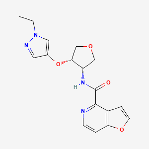 molecular formula C17H18N4O4 B7341410 N-[(3S,4S)-4-(1-ethylpyrazol-4-yl)oxyoxolan-3-yl]furo[3,2-c]pyridine-4-carboxamide 