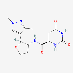 molecular formula C14H19N5O4 B7341446 (4S)-N-[(2S,3R)-2-(1,3-dimethylpyrazol-4-yl)oxolan-3-yl]-2,6-dioxo-1,3-diazinane-4-carboxamide 
