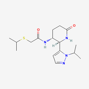 molecular formula C16H26N4O2S B7341453 N-[(2R,3R)-6-oxo-2-(2-propan-2-ylpyrazol-3-yl)piperidin-3-yl]-2-propan-2-ylsulfanylacetamide 