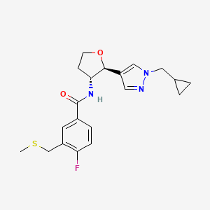 molecular formula C20H24FN3O2S B7341479 N-[(2S,3R)-2-[1-(cyclopropylmethyl)pyrazol-4-yl]oxolan-3-yl]-4-fluoro-3-(methylsulfanylmethyl)benzamide 