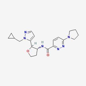 molecular formula C20H26N6O2 B7341487 N-[(2R,3R)-2-[2-(cyclopropylmethyl)pyrazol-3-yl]oxolan-3-yl]-6-pyrrolidin-1-ylpyridazine-3-carboxamide 