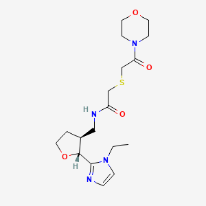 molecular formula C18H28N4O4S B7341589 N-[[(2R,3S)-2-(1-ethylimidazol-2-yl)oxolan-3-yl]methyl]-2-(2-morpholin-4-yl-2-oxoethyl)sulfanylacetamide 