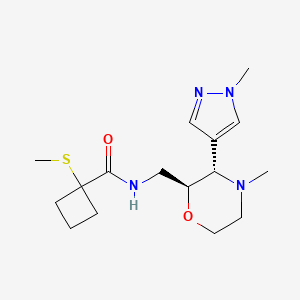 molecular formula C16H26N4O2S B7341595 N-[[(2S,3S)-4-methyl-3-(1-methylpyrazol-4-yl)morpholin-2-yl]methyl]-1-methylsulfanylcyclobutane-1-carboxamide 
