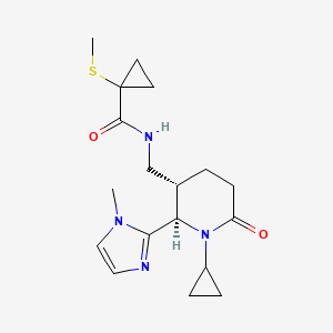 molecular formula C18H26N4O2S B7341720 N-[[(2R,3S)-1-cyclopropyl-2-(1-methylimidazol-2-yl)-6-oxopiperidin-3-yl]methyl]-1-methylsulfanylcyclopropane-1-carboxamide 