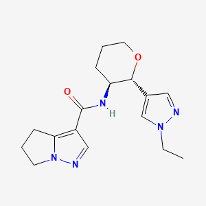 molecular formula C17H23N5O2 B7341807 N-[(2R,3S)-2-(1-ethylpyrazol-4-yl)oxan-3-yl]-5,6-dihydro-4H-pyrrolo[1,2-b]pyrazole-3-carboxamide 