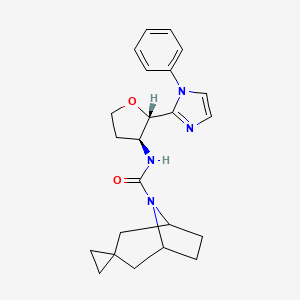 molecular formula C23H28N4O2 B7342053 N-[(2S,3S)-2-(1-phenylimidazol-2-yl)oxolan-3-yl]spiro[8-azabicyclo[3.2.1]octane-3,1'-cyclopropane]-8-carboxamide 