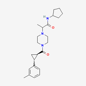 molecular formula C23H33N3O2 B7342174 N-cyclopentyl-2-[4-[(1R,2R)-2-(3-methylphenyl)cyclopropanecarbonyl]piperazin-1-yl]propanamide 
