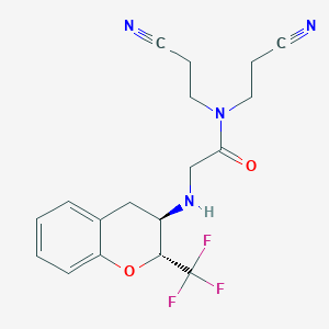 molecular formula C18H19F3N4O2 B7342233 N,N-bis(2-cyanoethyl)-2-[[(2R,3R)-2-(trifluoromethyl)-3,4-dihydro-2H-chromen-3-yl]amino]acetamide 