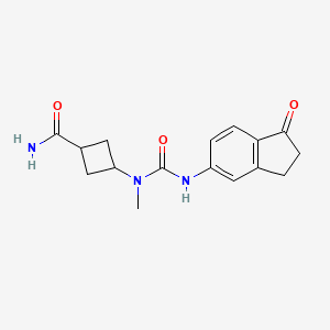 molecular formula C16H19N3O3 B7342485 3-[Methyl-[(1-oxo-2,3-dihydroinden-5-yl)carbamoyl]amino]cyclobutane-1-carboxamide 