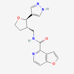 molecular formula C16H16N4O3 B7342909 N-[[(2R,3S)-2-(1H-pyrazol-4-yl)oxolan-3-yl]methyl]furo[3,2-c]pyridine-4-carboxamide 