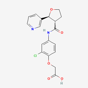 molecular formula C18H17ClN2O5 B7343255 2-[2-chloro-4-[[(2S,3S)-2-pyridin-3-yloxolane-3-carbonyl]amino]phenoxy]acetic acid 