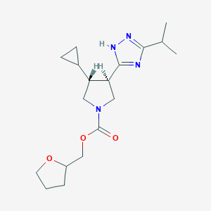 molecular formula C18H28N4O3 B7343660 oxolan-2-ylmethyl (3R,4R)-3-cyclopropyl-4-(3-propan-2-yl-1H-1,2,4-triazol-5-yl)pyrrolidine-1-carboxylate 