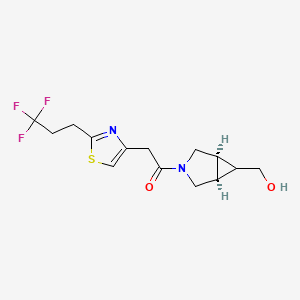 molecular formula C14H17F3N2O2S B7343850 1-[(1R,5S)-6-(hydroxymethyl)-3-azabicyclo[3.1.0]hexan-3-yl]-2-[2-(3,3,3-trifluoropropyl)-1,3-thiazol-4-yl]ethanone 