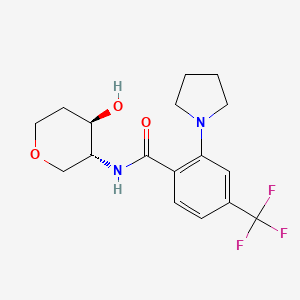 molecular formula C17H21F3N2O3 B7344040 N-[(3R,4R)-4-hydroxyoxan-3-yl]-2-pyrrolidin-1-yl-4-(trifluoromethyl)benzamide 